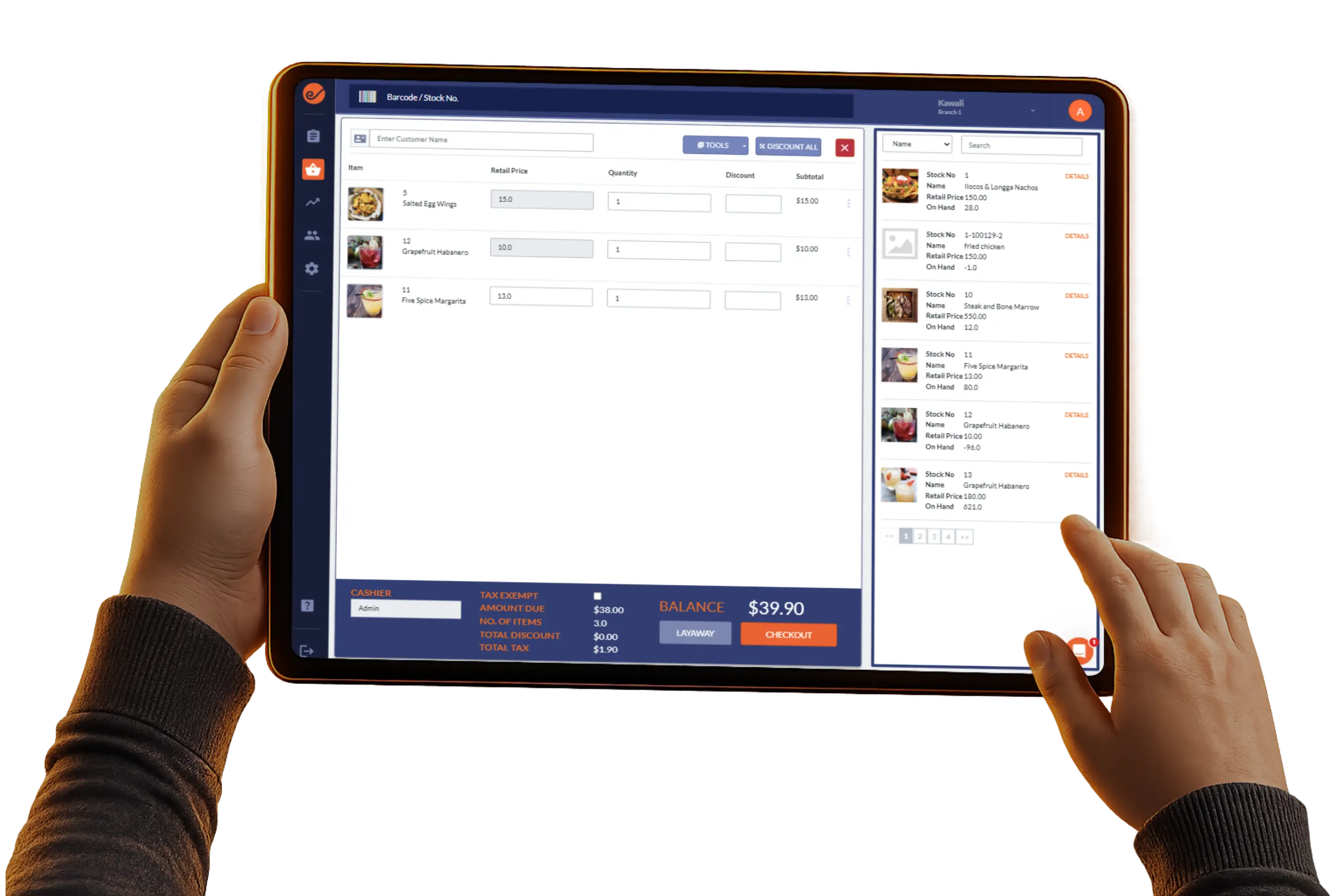 Imonggo point of sale shown on tablets